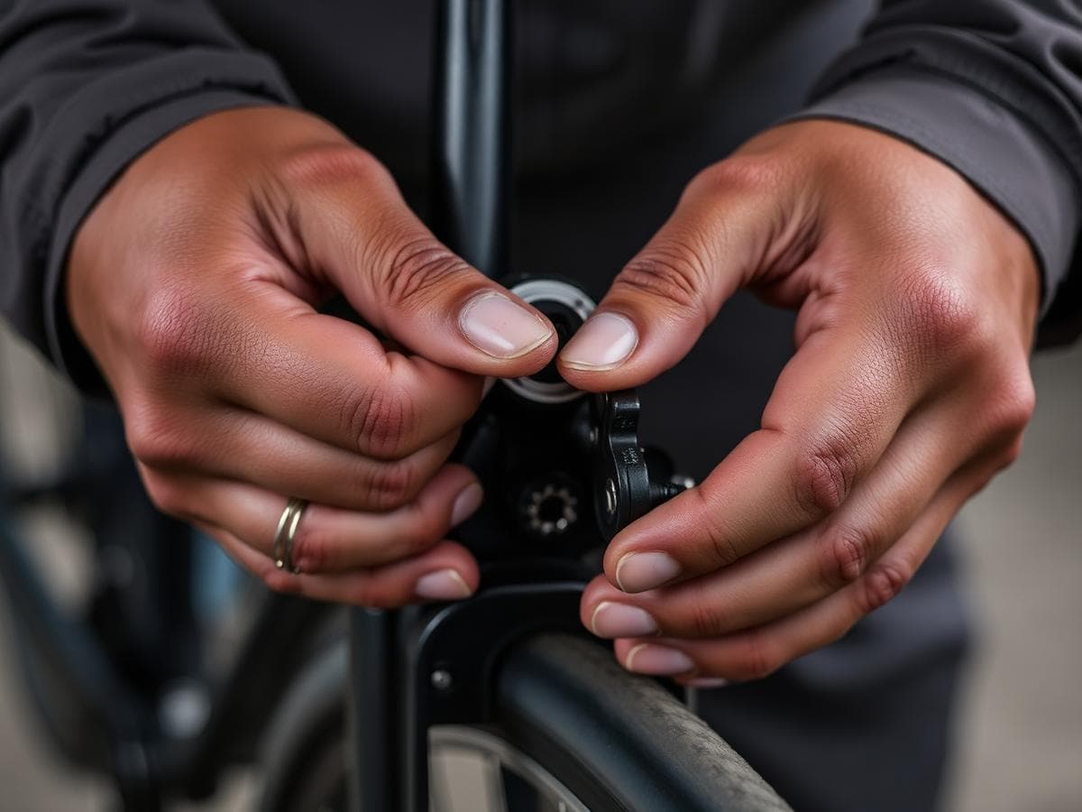 Mechanic adjusting a bike brake